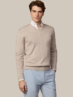 Hackett London Cotton V-Neck Jumper, Malt Beige, Malt Beige