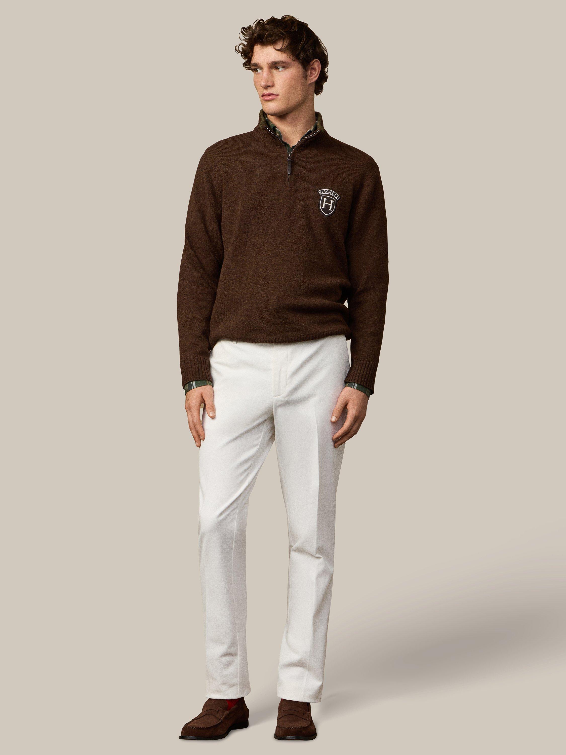 Product image 2 of 8, which shows Hackett London Merino Wool Quarter-Zip Jumper, Dark Brown, XXXL