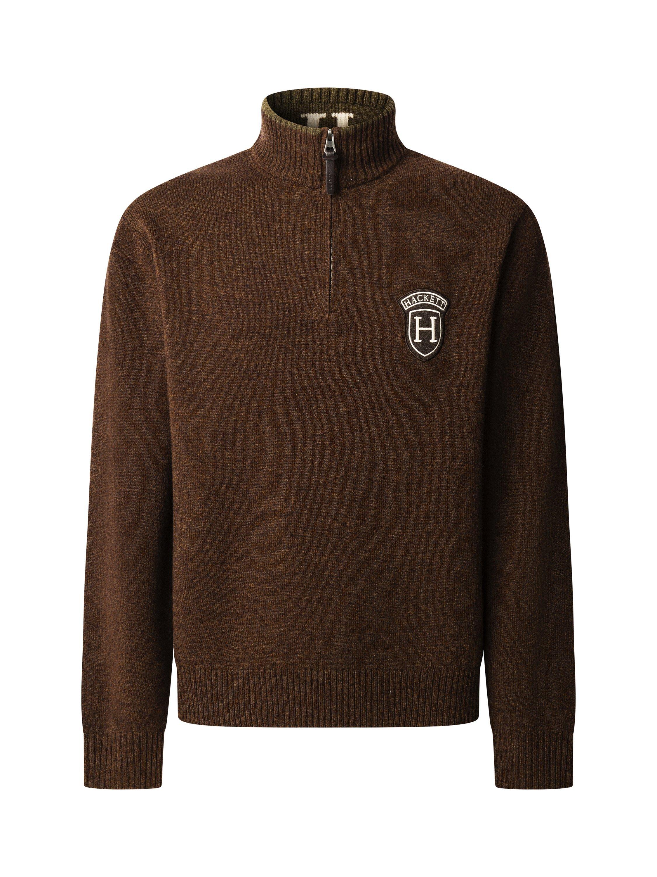 Product image 4 of 8, which shows Hackett London Merino Wool Quarter-Zip Jumper, Dark Brown, XXXL