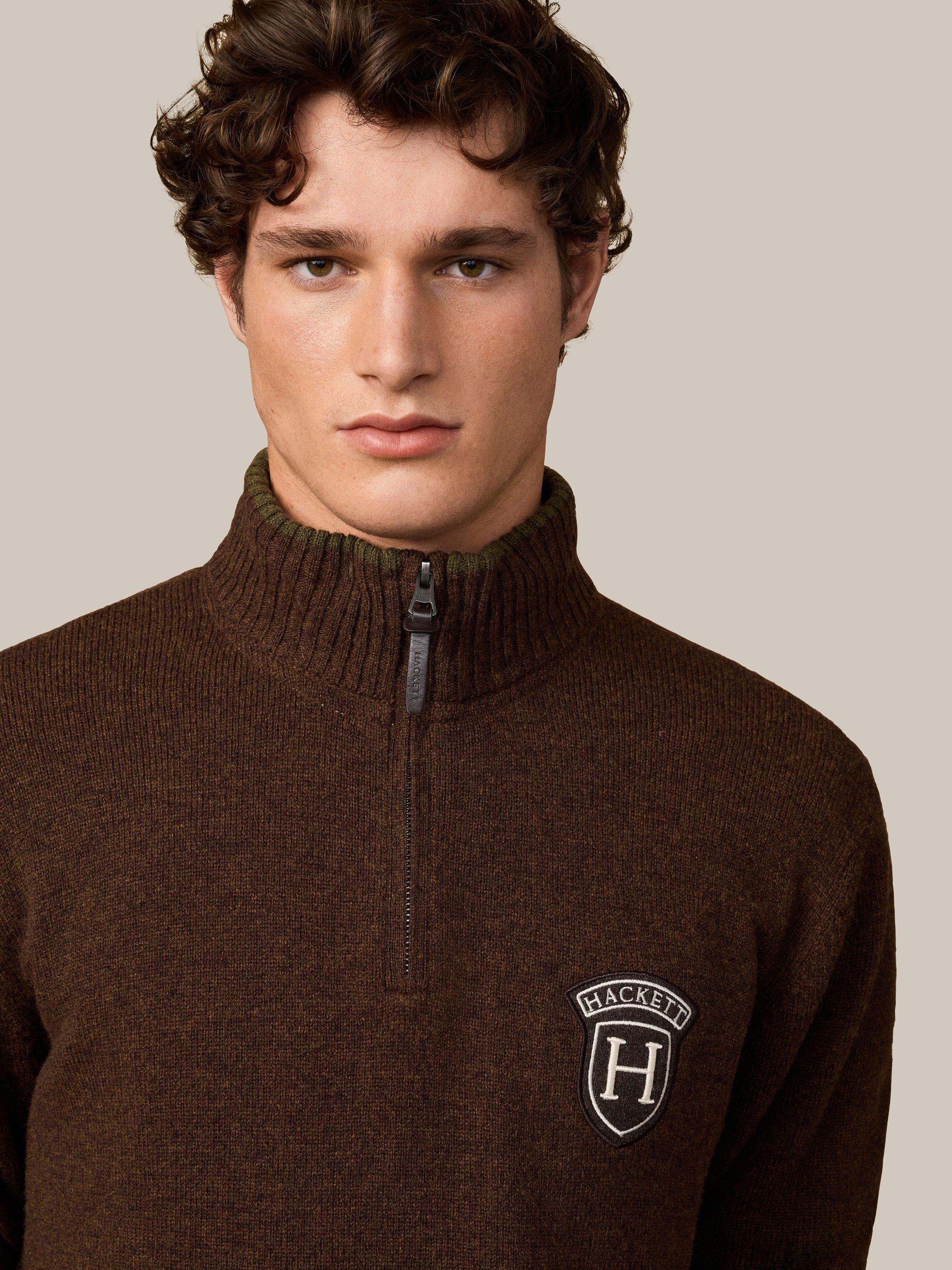 Product image 5 of 8, which shows Hackett London Merino Wool Quarter-Zip Jumper, Dark Brown, XXXL