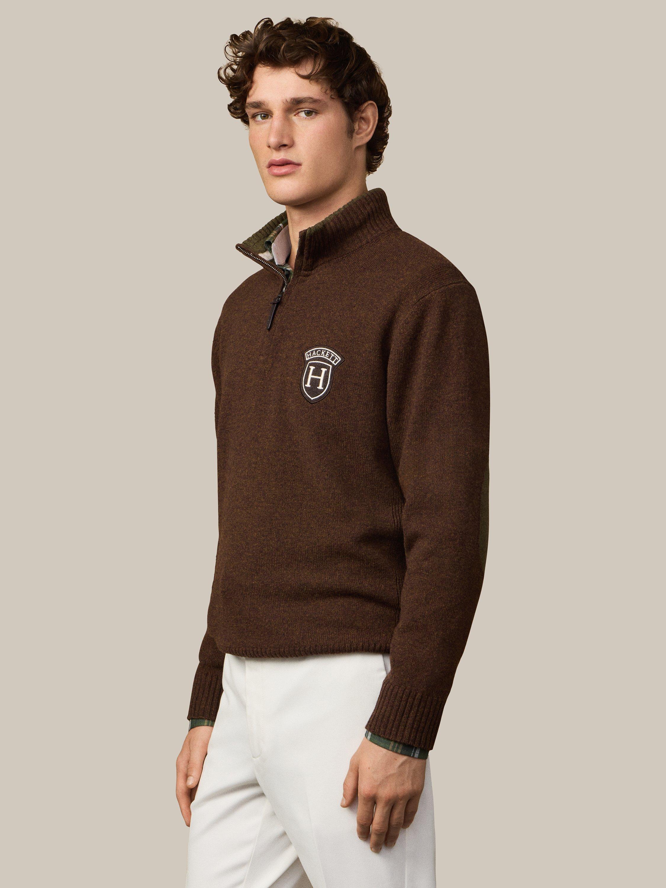 Product image 7 of 8, which shows Hackett London Merino Wool Quarter-Zip Jumper, Dark Brown, XXXL
