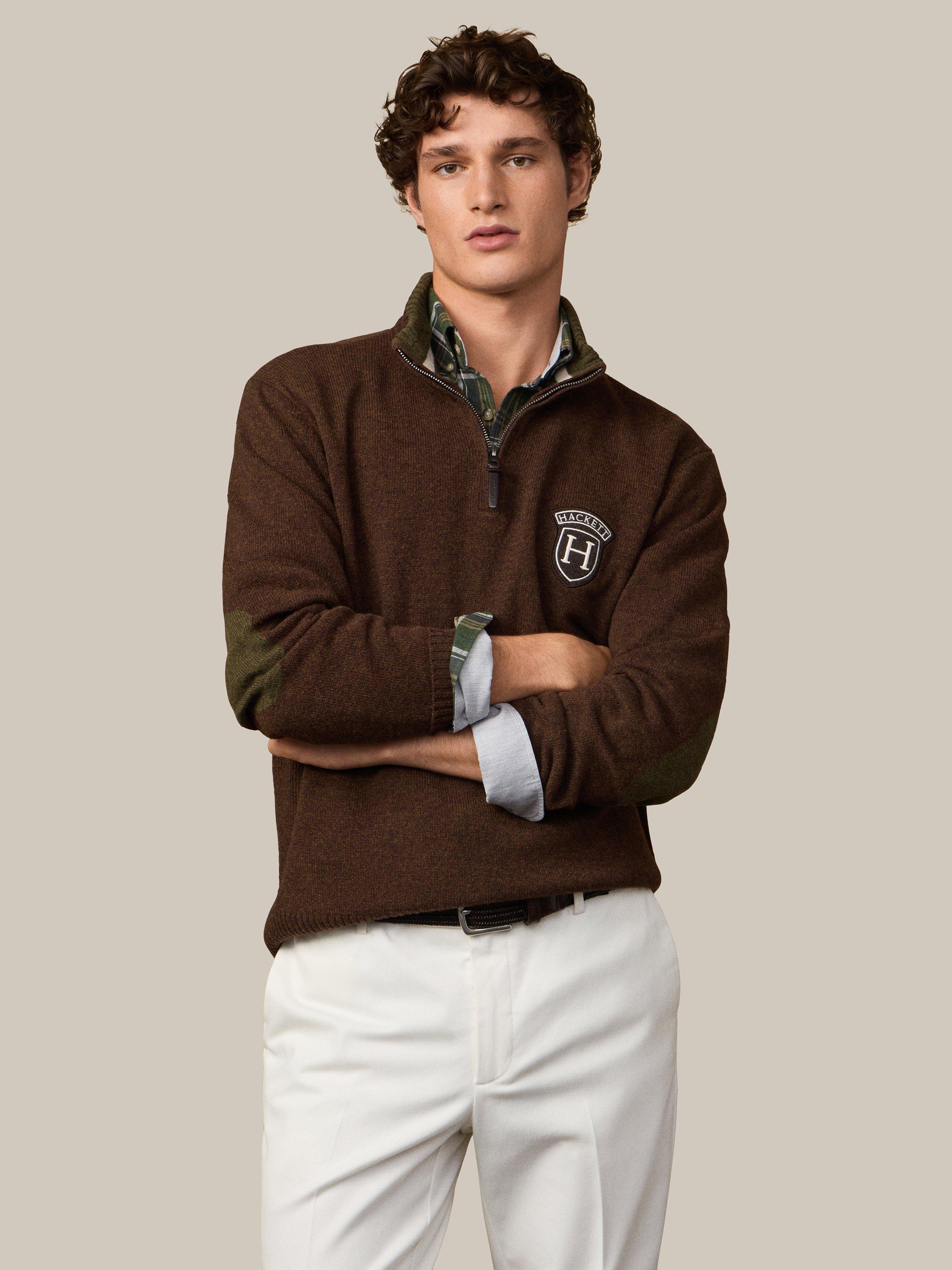 Product image 8 of 8, which shows Hackett London Merino Wool Quarter-Zip Jumper, Dark Brown, XXXL