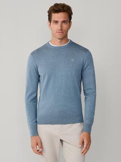 Hackett London Cotton-Silk Crew Neck Jumper, Dusty Blue, Dusty Blue
