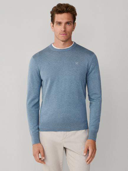 Hackett London Cotton-Silk Crew Neck Jumper, Dusty Blue