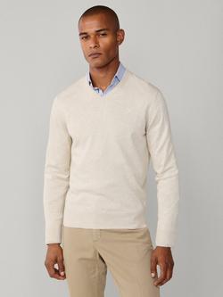 Hackett London Cotton with Silk V-Neck Jumper, Candle White