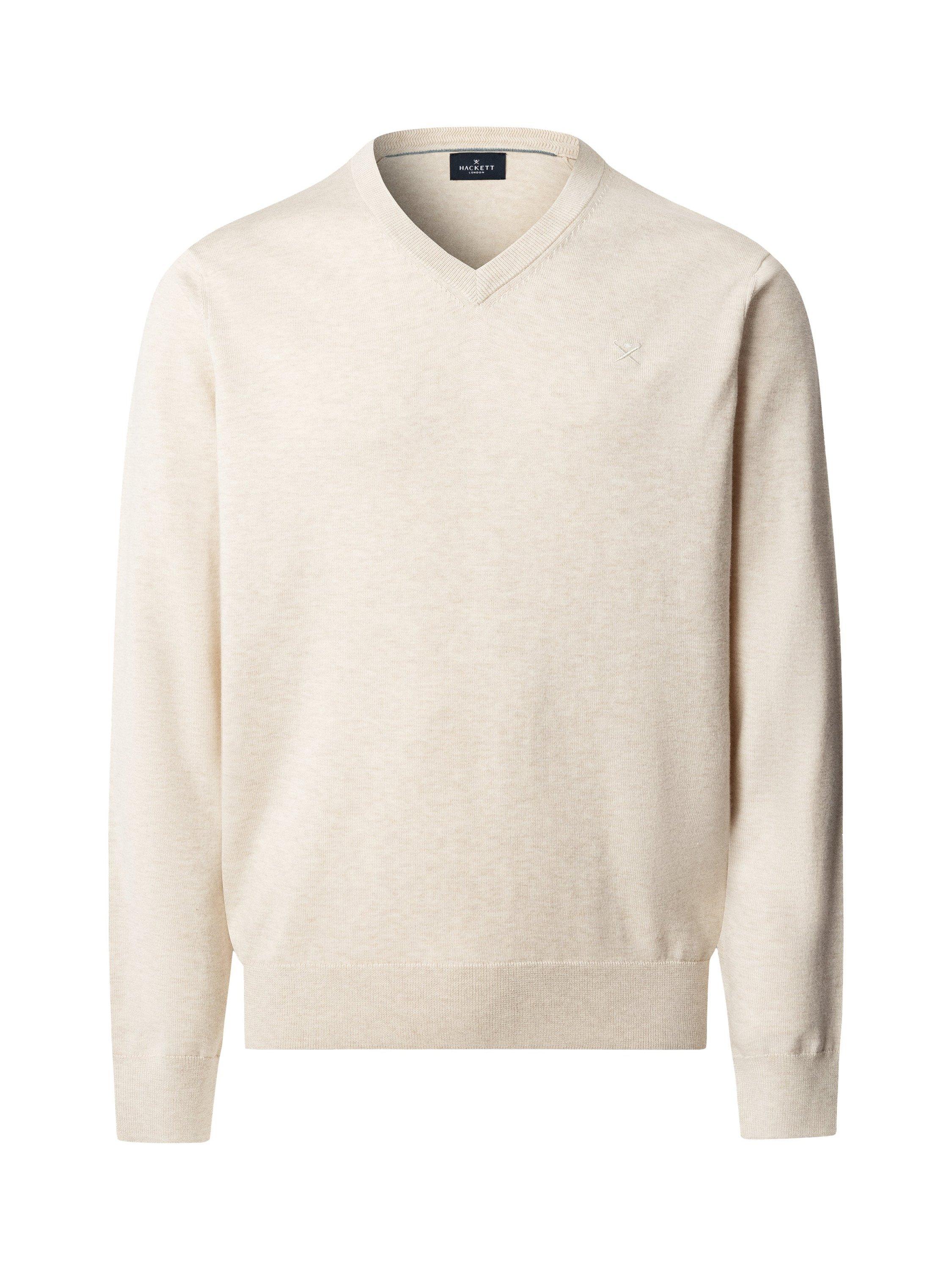 Product image 4 of 7, which shows Hackett London Cotton with Silk V-Neck Jumper, Candle White, XS