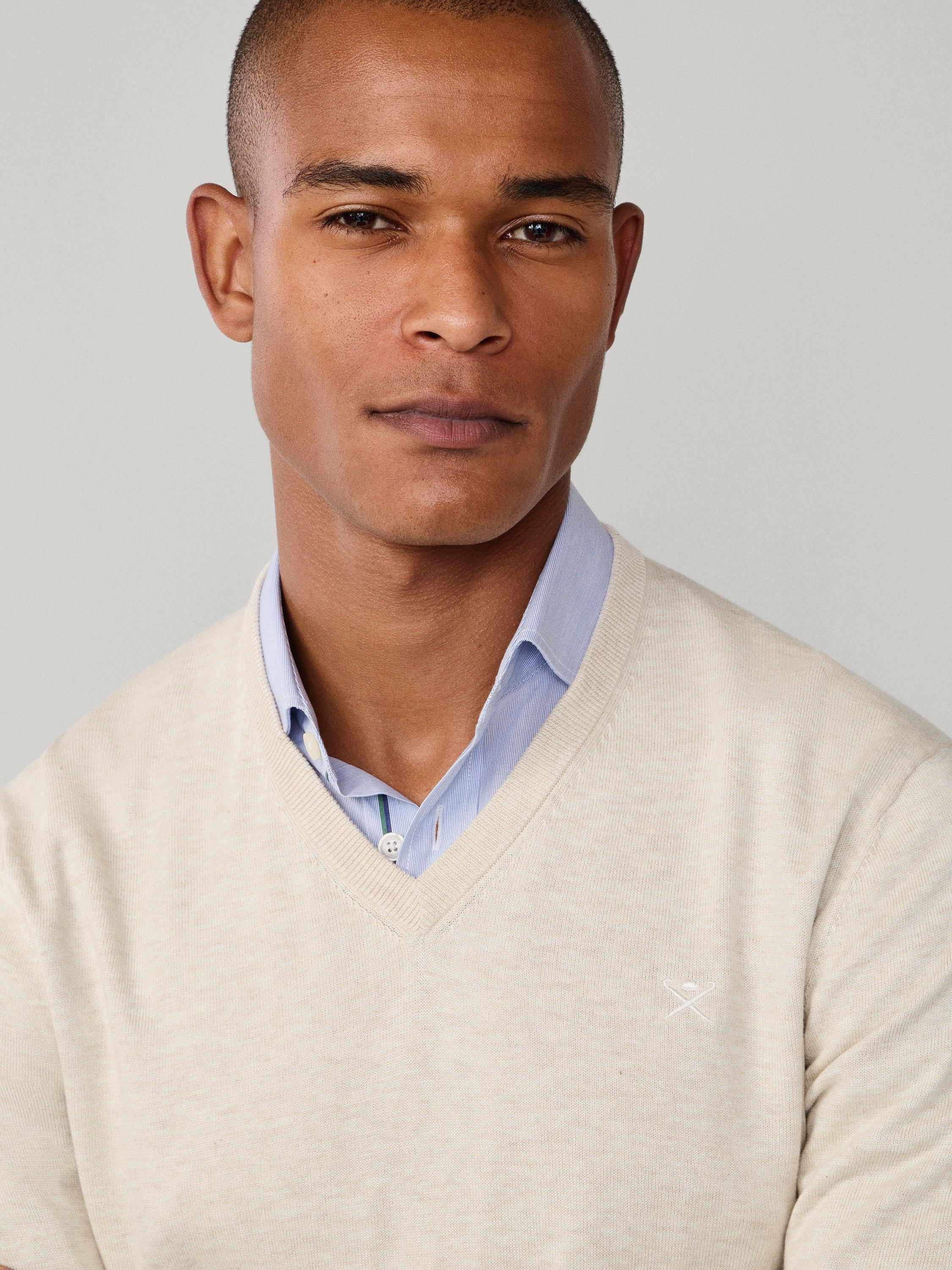 Product image 5 of 7, which shows Hackett London Cotton with Silk V-Neck Jumper, Candle White, XS