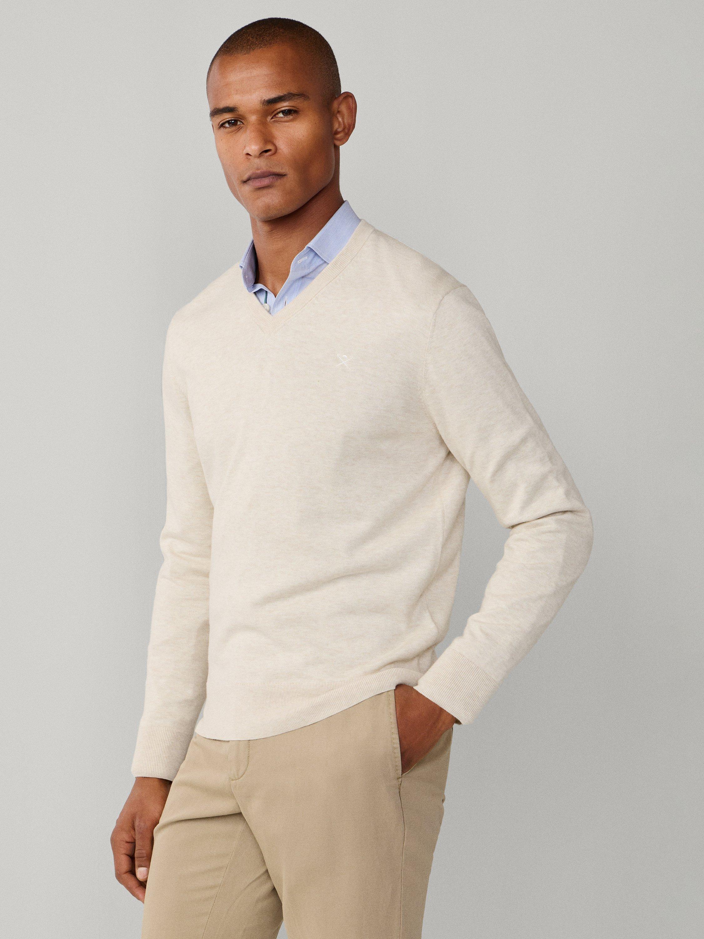 Product image 6 of 7, which shows Hackett London Cotton with Silk V-Neck Jumper, Candle White, XS