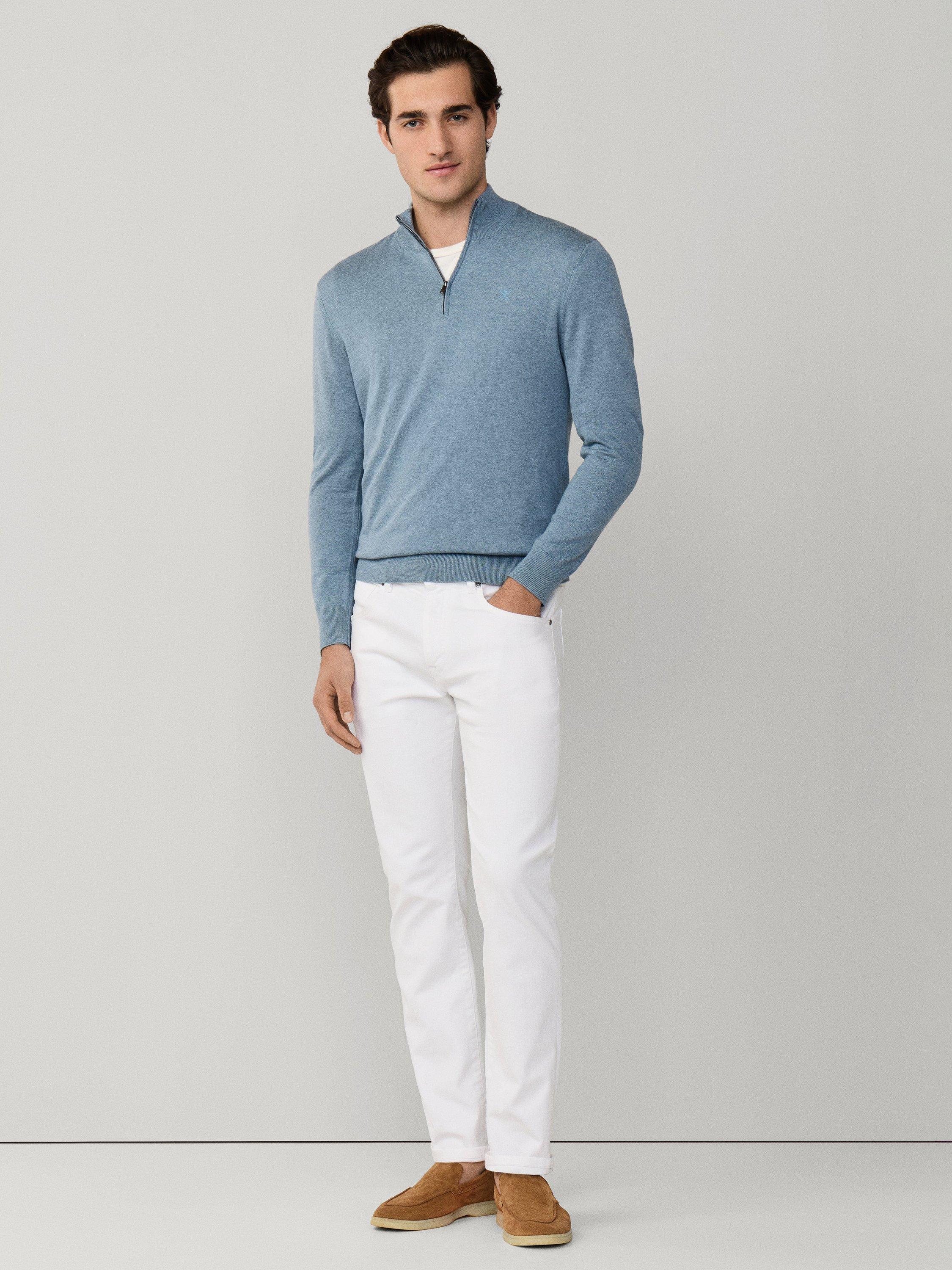 Product image 2 of 8, which shows Hackett London Cotton with Silk Quarter-Zip Jumper, Dusty Blue, XXXL