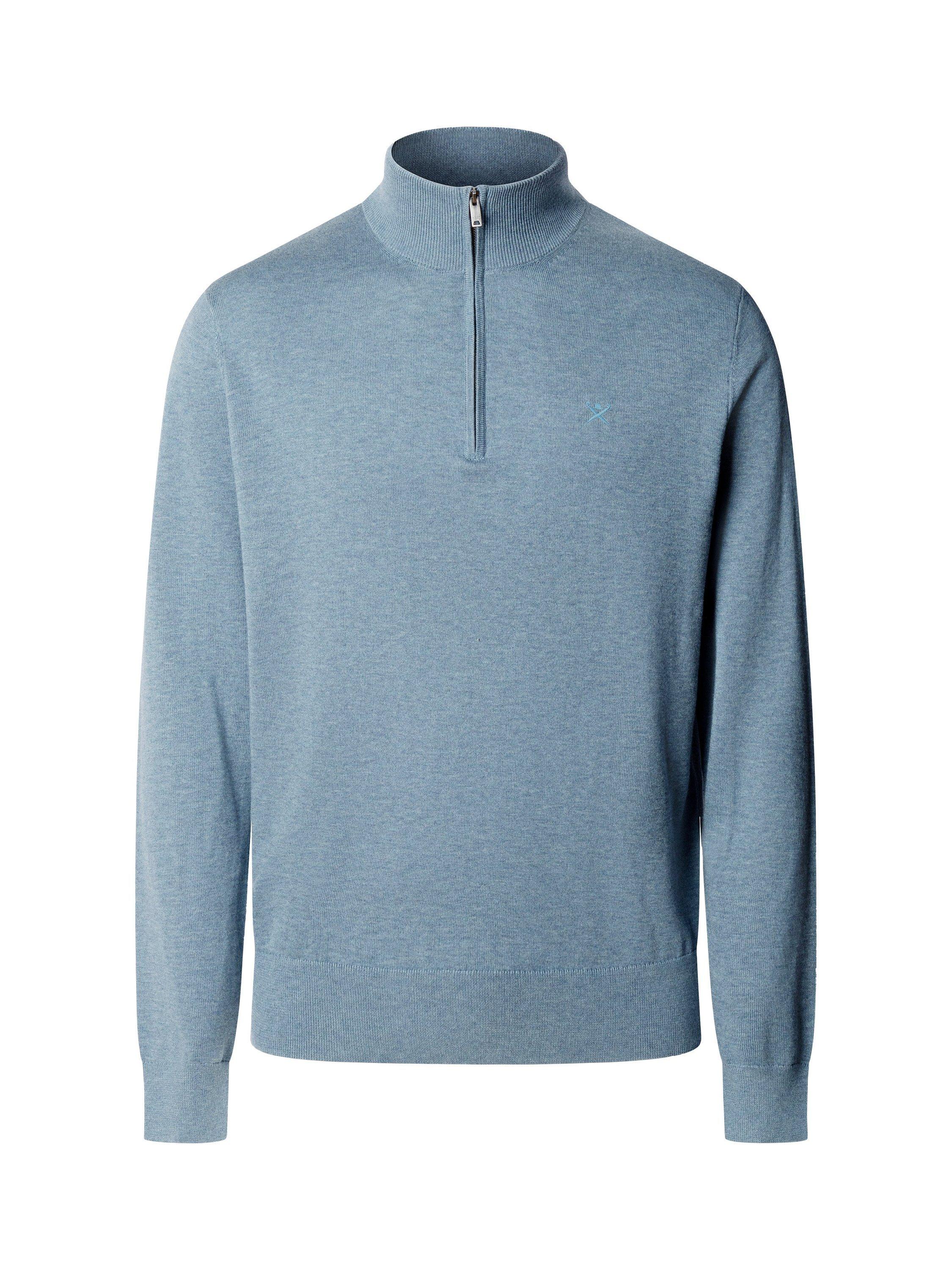 Product image 4 of 8, which shows Hackett London Cotton with Silk Quarter-Zip Jumper, Dusty Blue, XXXL