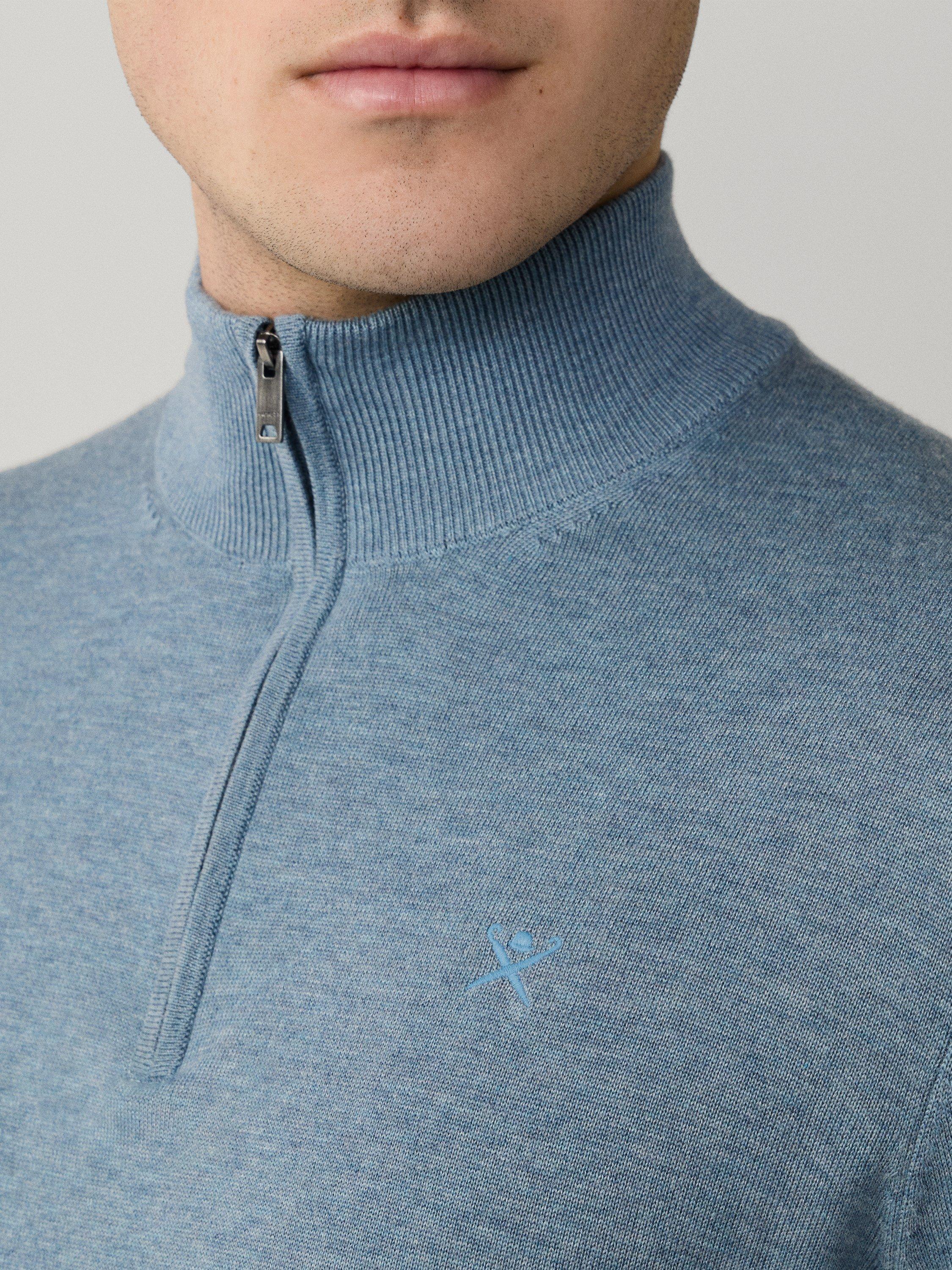 Product image 6 of 8, which shows Hackett London Cotton with Silk Quarter-Zip Jumper, Dusty Blue, XXXL