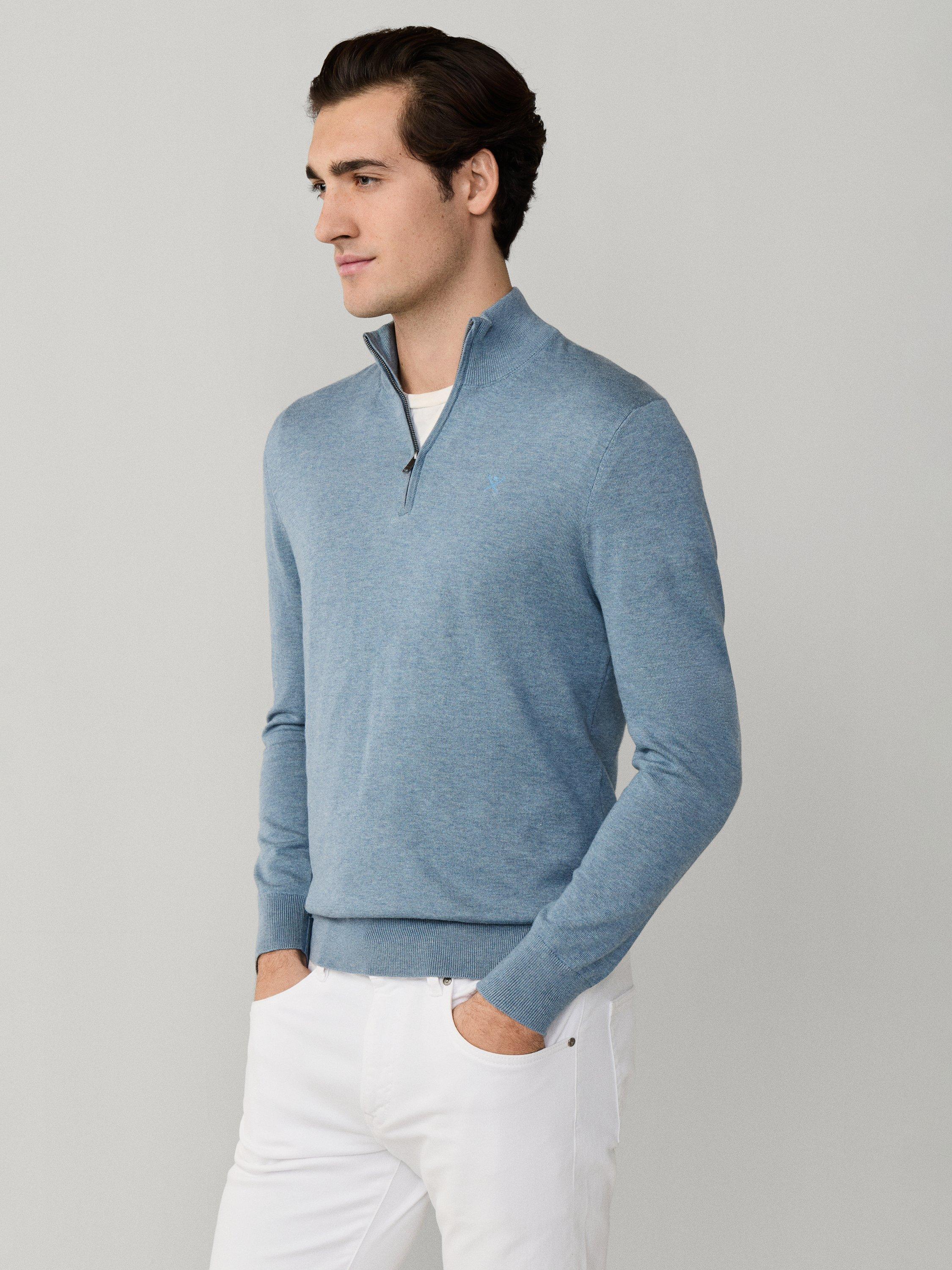 Product image 7 of 8, which shows Hackett London Cotton with Silk Quarter-Zip Jumper, Dusty Blue, XXXL
