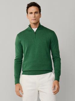 Hackett London Cotton with Silk Quarter-Zip Jumper, Apple Green