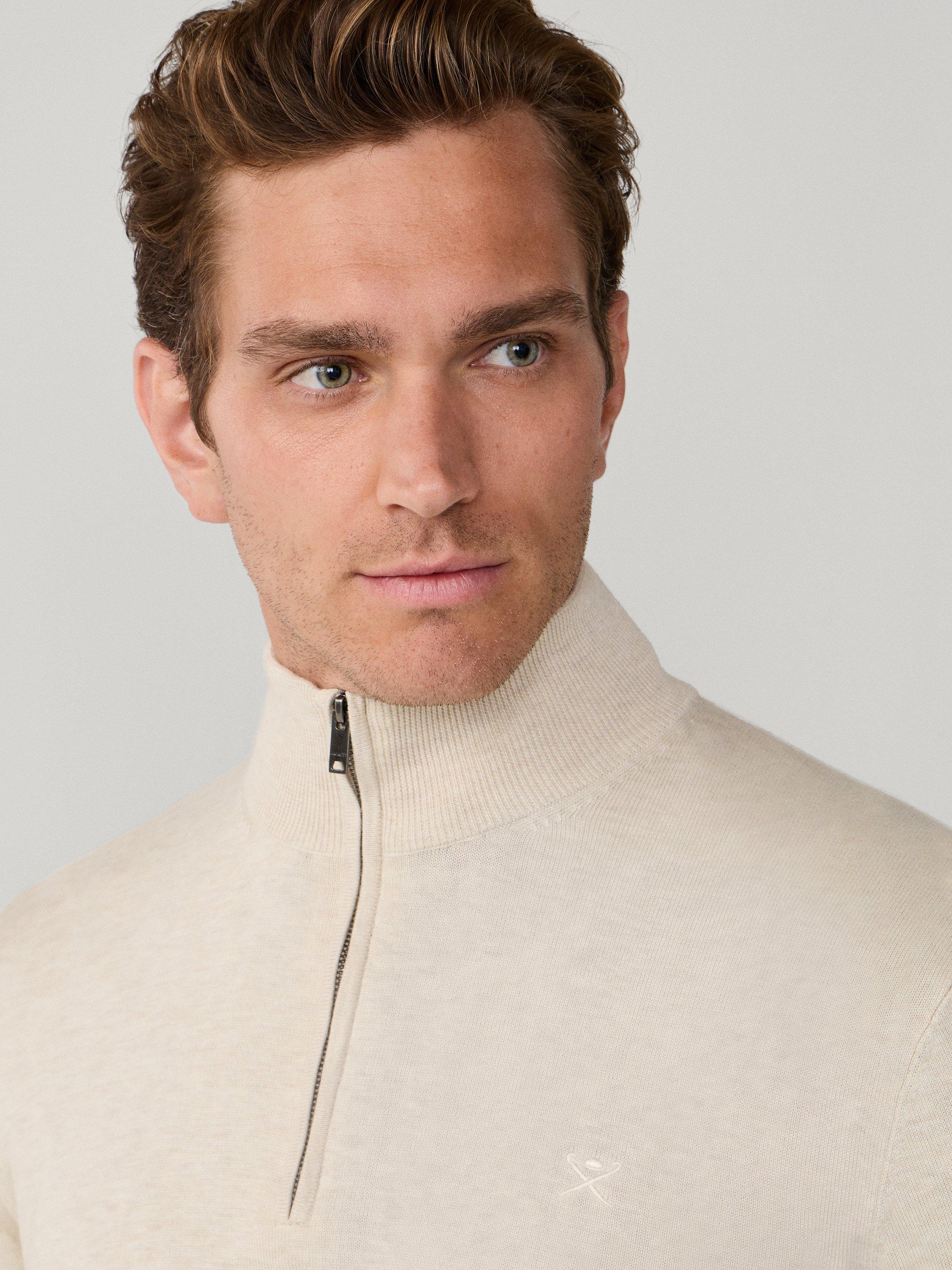 Hackett London Cotton with Silk Quarter-Zip Jumper, Candle White