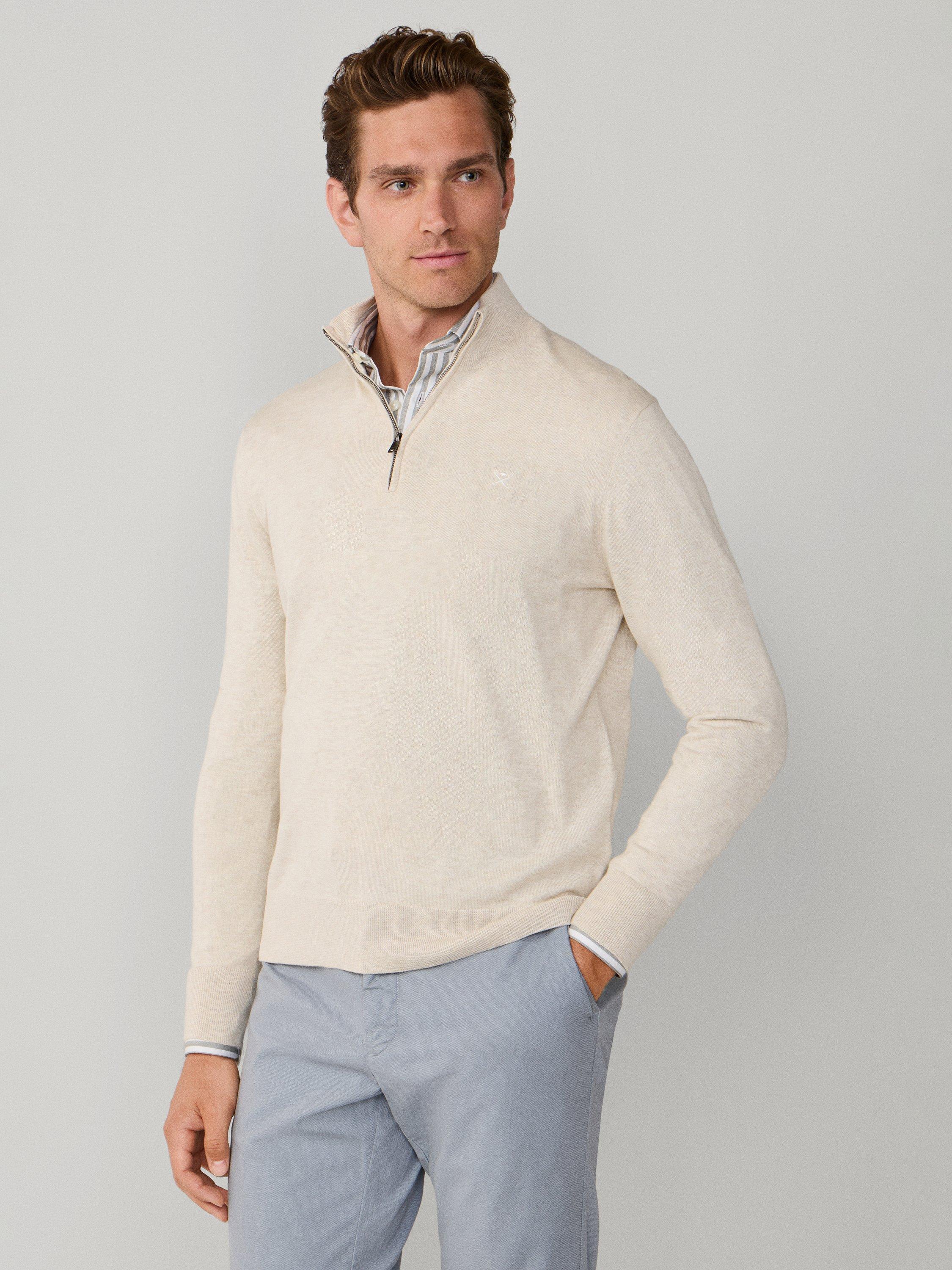 Hackett London Cotton with Silk Quarter-Zip Jumper, Candle White