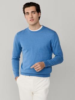 Hackett London Cotton Blend Crew Neck Jumper, Eton Blue