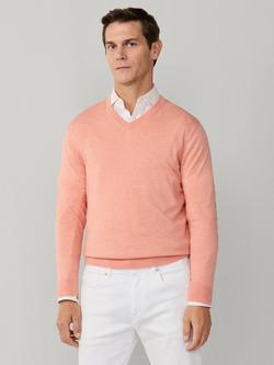 Hackett London Cotton V-Neck Jumper, Peach Orange, Peach Orange
