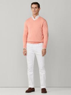 Hackett London Cotton V-Neck Jumper, Peach Orange - view 2, Peach Orange