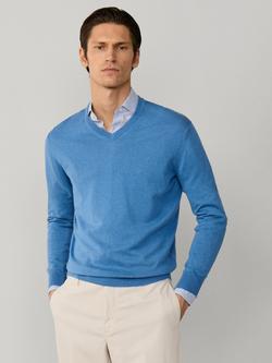 Hackett London Cotton Rich Regular Fit V-Neck Jumper, Eton Blue, Eton Blue