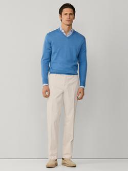 Hackett London Cotton Rich Regular Fit V-Neck Jumper, Eton Blue - view 2, Eton Blue