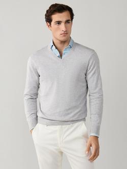 Hackett London V-Neck Fine Knit Jumper, Tin Grey