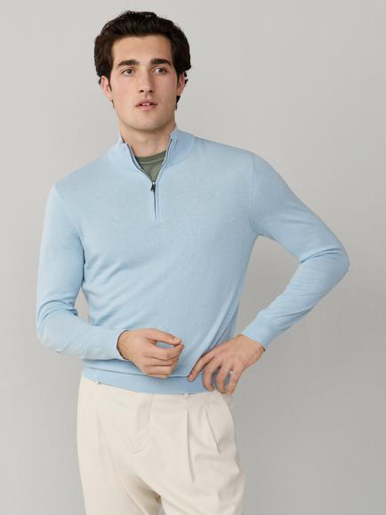 Hackett London Cotton Rich Regular Fit Half-Zip Jumper, Oxford Blue, Oxford Blue