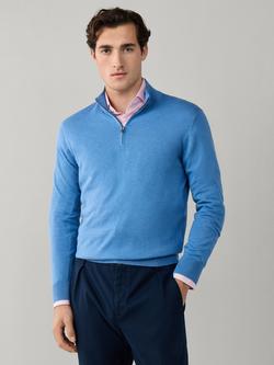 Hackett London Quarter Zip Fine Knit Jumper, Eton Blue