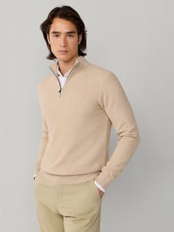Hackett London Cotton Blend Quarter-Zip Jumper, Natural Beige