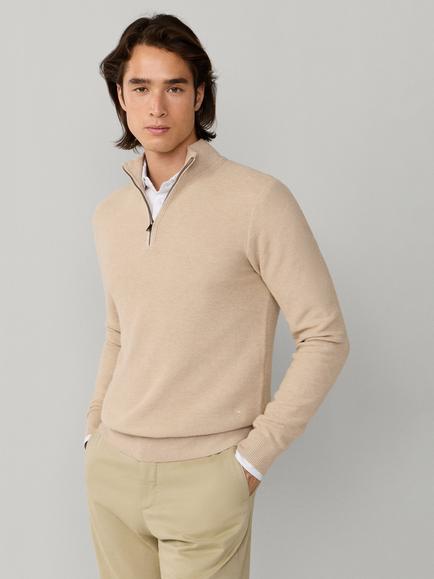 Hackett London Cotton Blend Quarter-Zip Jumper, Natural Beige