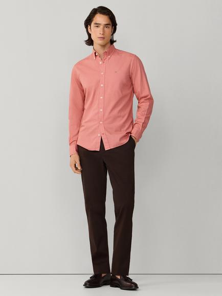 Hackett London Cotton Tailored Fit Brompton Button Shirt, Baked Clay Red - view 2, Baked Clay Red