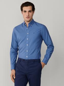 Hackett London Tailored Fit Garment Dyed Oxford Shirt, Optic White, Eton Blue