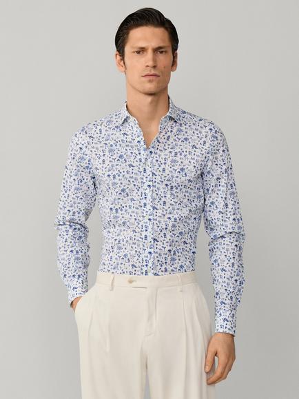 Hackett London Cotton Floral Tailored Untucked Fit Shirt, Ultra Blue, Ultra Blue