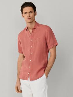 Hackett London Tailored Fit Short Sleeve Linen Shirt, Baked Clay Red, Baked Clay Red