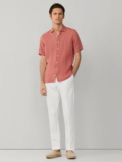 Hackett London Tailored Fit Short Sleeve Linen Shirt, Baked Clay Red - view 2, Baked Clay Red