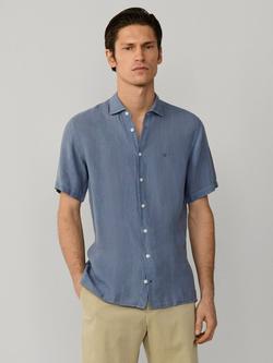Hackett London Tailored Fit Short Sleeve Linen Shirt, Thames Blue, Thames Blue