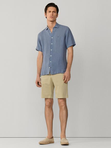 Hackett London Tailored Fit Short Sleeve Linen Shirt, Thames Blue - view 2, Thames Blue