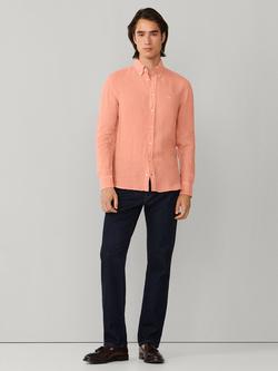 Hackett London Linen Tailored Untucked Fit Brompton Button-Down Shirt - view 2, Sunset Orange