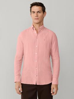 Hackett London Tailored Fit Garment Dyed Linen Shirt, Dark Blush Pink, Dark Blush Pink