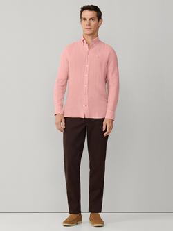 Hackett London Tailored Fit Garment Dyed Linen Shirt, Dark Blush Pink - view 2, Dark Blush Pink