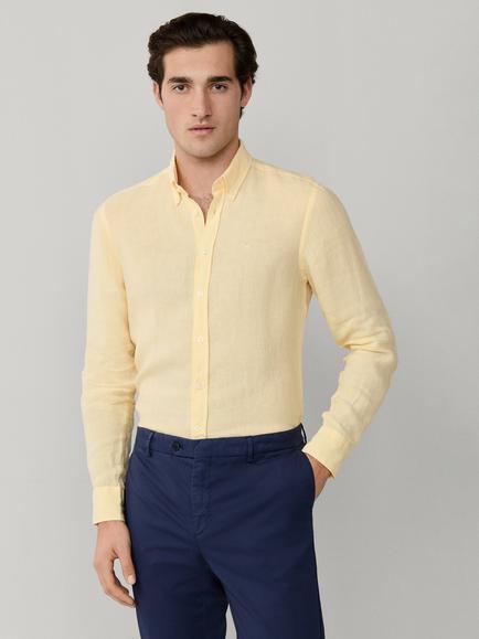 Hackett London Tailored Fit Garment Dyed Linen Shirt, Pastel Yellow, Pastel Yellow