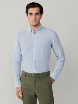 Hackett London Tailored Fit Garment Dyed Linen Shirt, Oxford Blue, Oxford Blue
