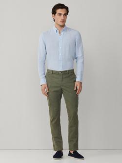 Hackett London Tailored Fit Garment Dyed Linen Shirt, Oxford Blue - view 2, Oxford Blue