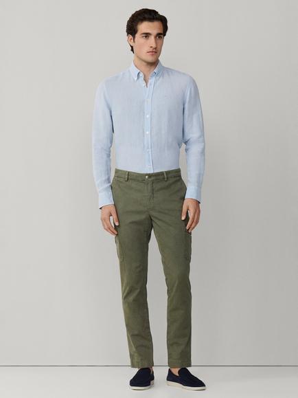 Hackett London Tailored Fit Garment Dyed Linen Shirt, Oxford Blue - view 2, Oxford Blue