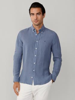 Hackett London Linen Tailored Untucked Fit Brompton Button-Down Shirt, Thames Blue
