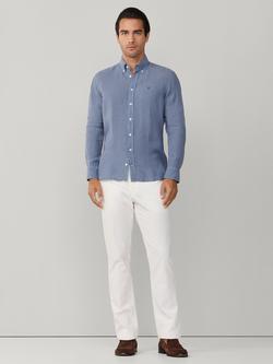 Hackett London Linen Tailored Untucked Fit Brompton Button-Down Shirt - view 2, Thames Blue