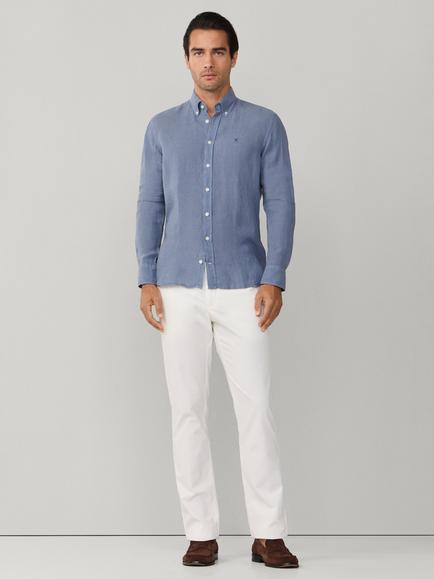 Hackett London Linen Tailored Untucked Fit Brompton Button-Down Shirt - view 2, Thames Blue