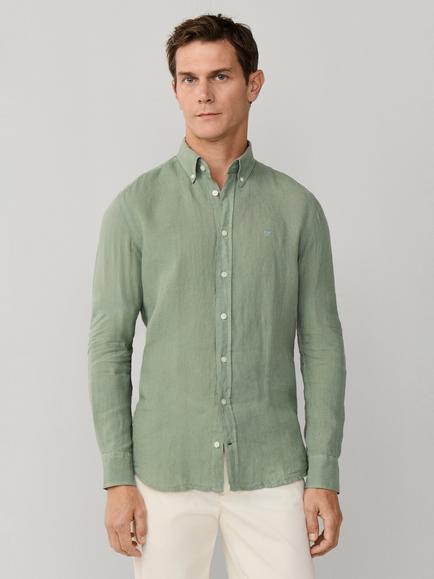 Hackett London Tailored Fit Garment Dyed Linen Shirt, Sage Green, Sage Green