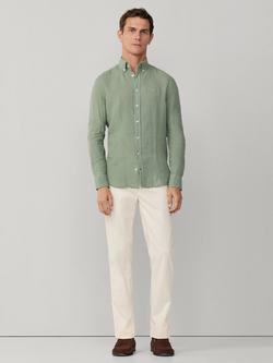 Hackett London Tailored Fit Garment Dyed Linen Shirt, Sage Green - view 2, Sage Green