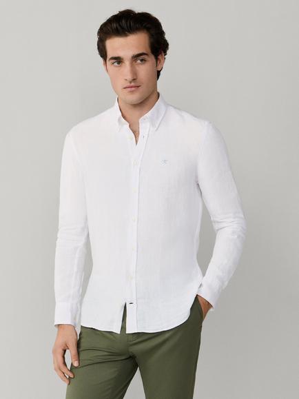 Hackett London Tailored Fit Garment Dyed Linen Shirt, Optic White, Optic White