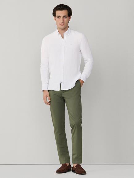 Hackett London Tailored Fit Garment Dyed Linen Shirt, Optic White - view 2, Optic White